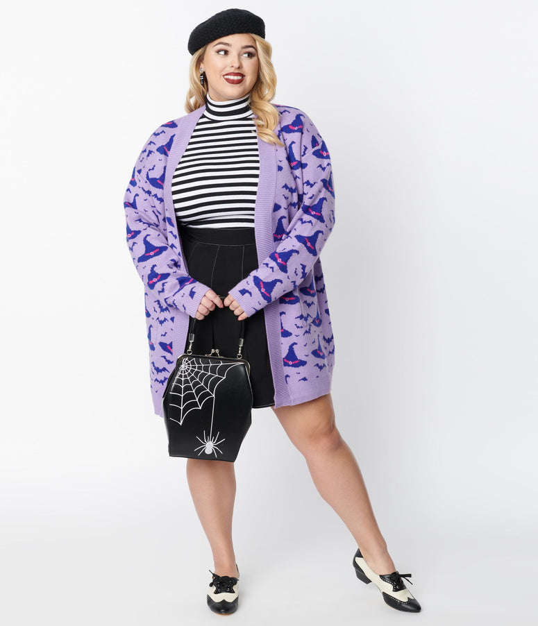 Plus Size Purple Witches Hat Open Long Cardigan