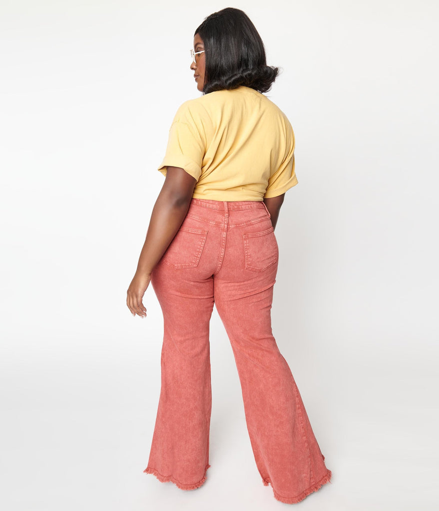 Plus Size Rust Washed Denim Flare Jeans – Unique Vintage