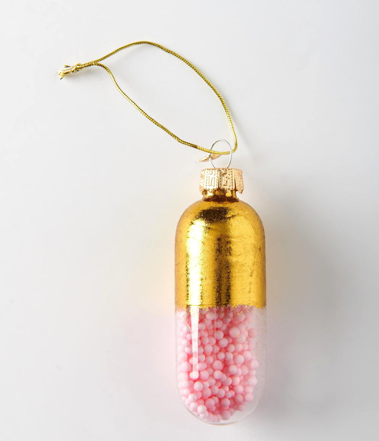 Gold & Pink Pill Glass Ornament