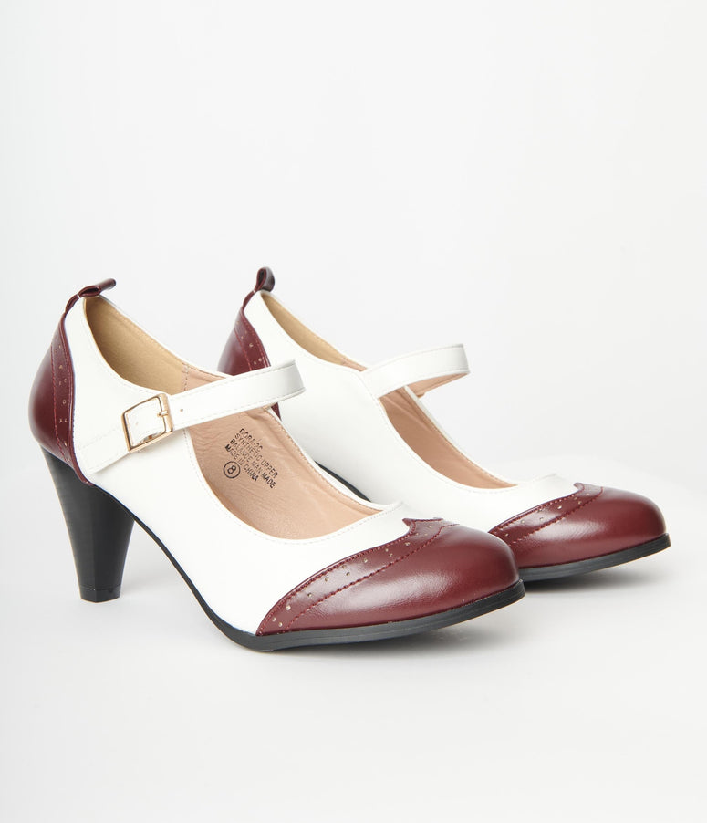 Burgundy & White Oxford Heels