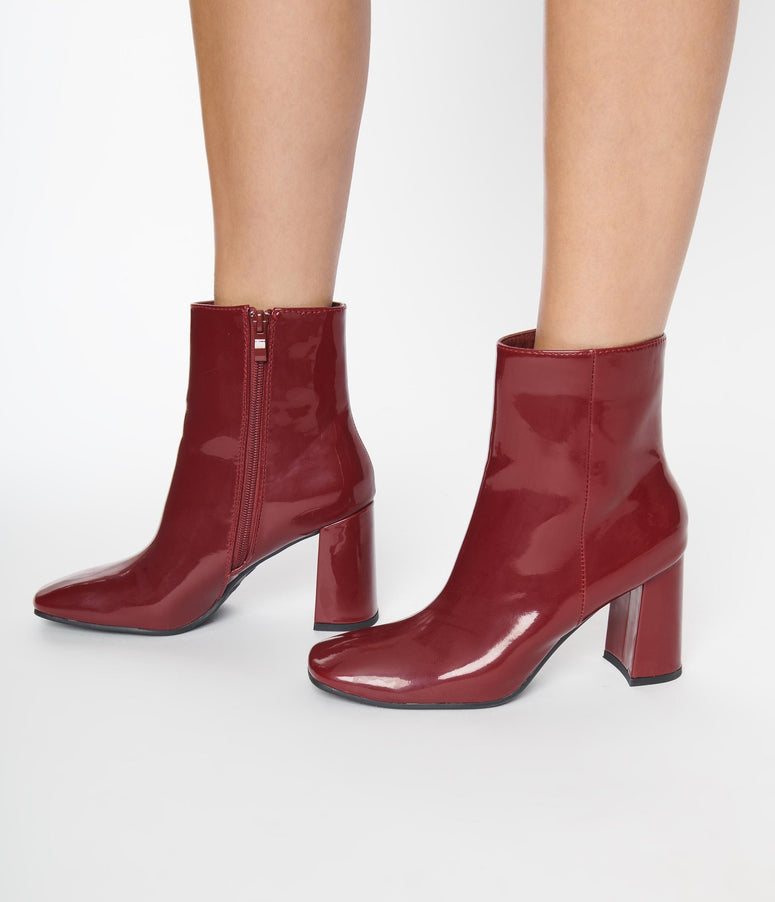 Wine Patent Leatherette Ankle Boots