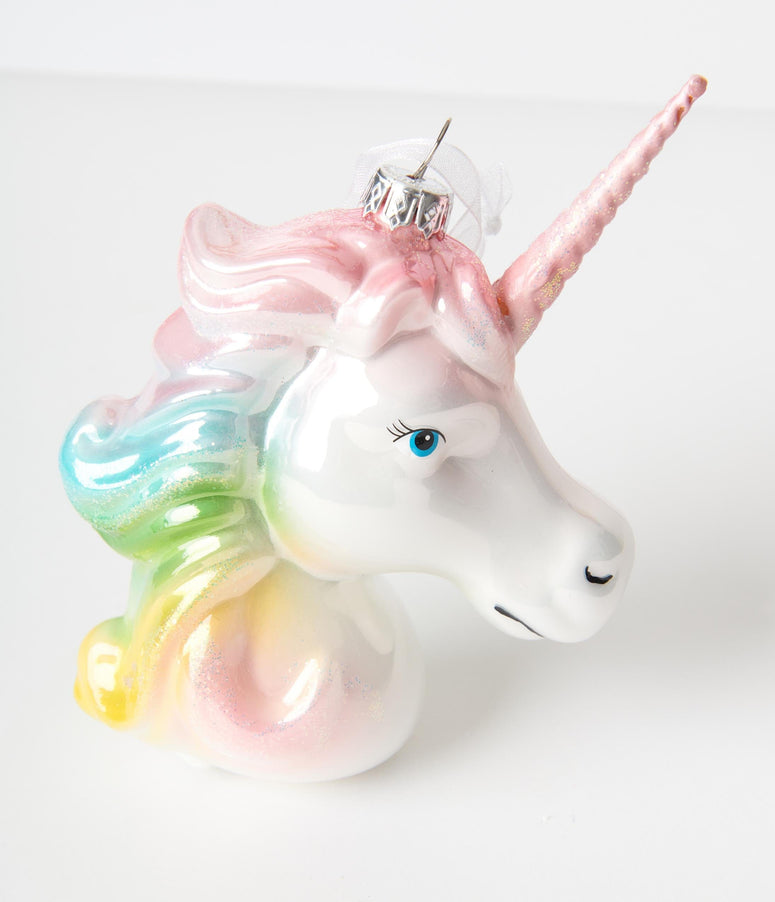Pastel Rainbow Unicorn Glass Ornament