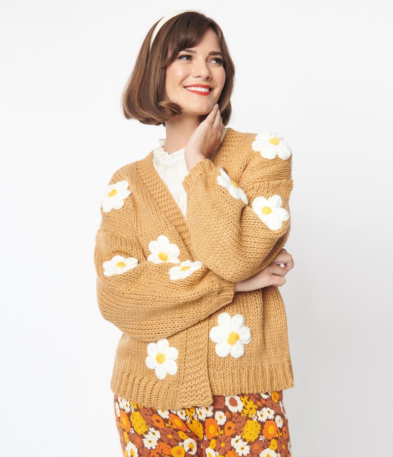 Brown 3D Daisy Cardigan