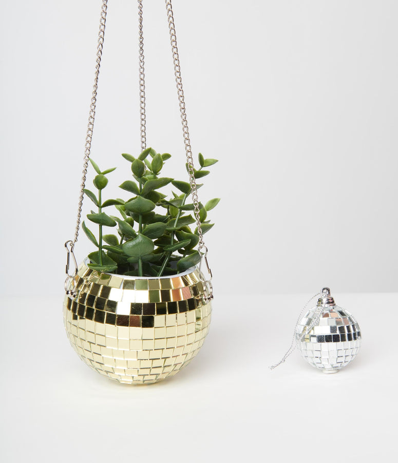 4 Inch Gold Disco Ball Hanging Planter