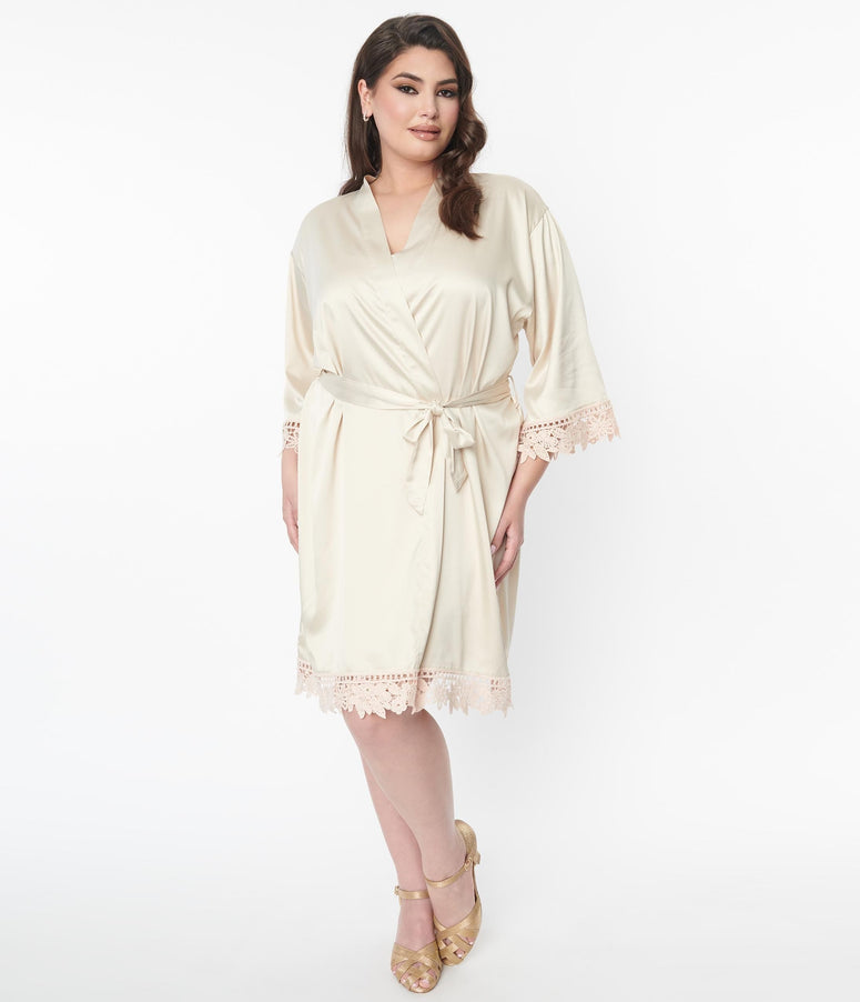 Plus Size Champagne Satin Robe