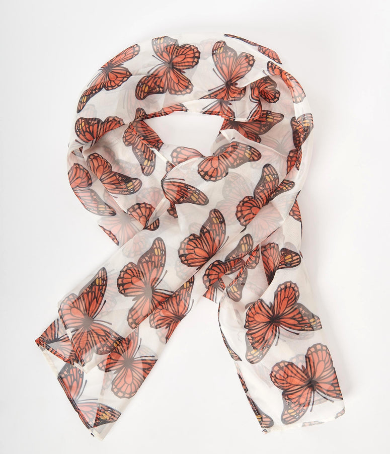 Smak Parlour Ivory & Monarch Butterflies Long Hair Scarf