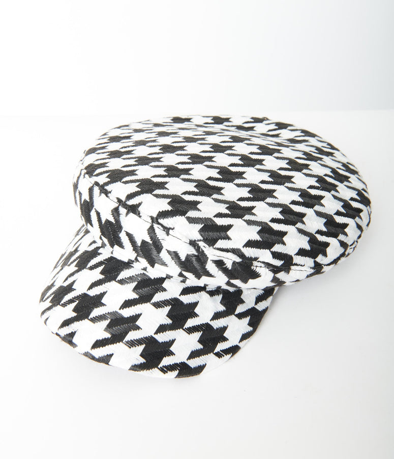 Black & White Houndstooth Baker Boy Cap