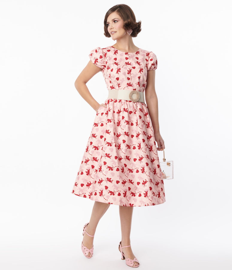 Collectif Pink Demira Cupid Swing Dress