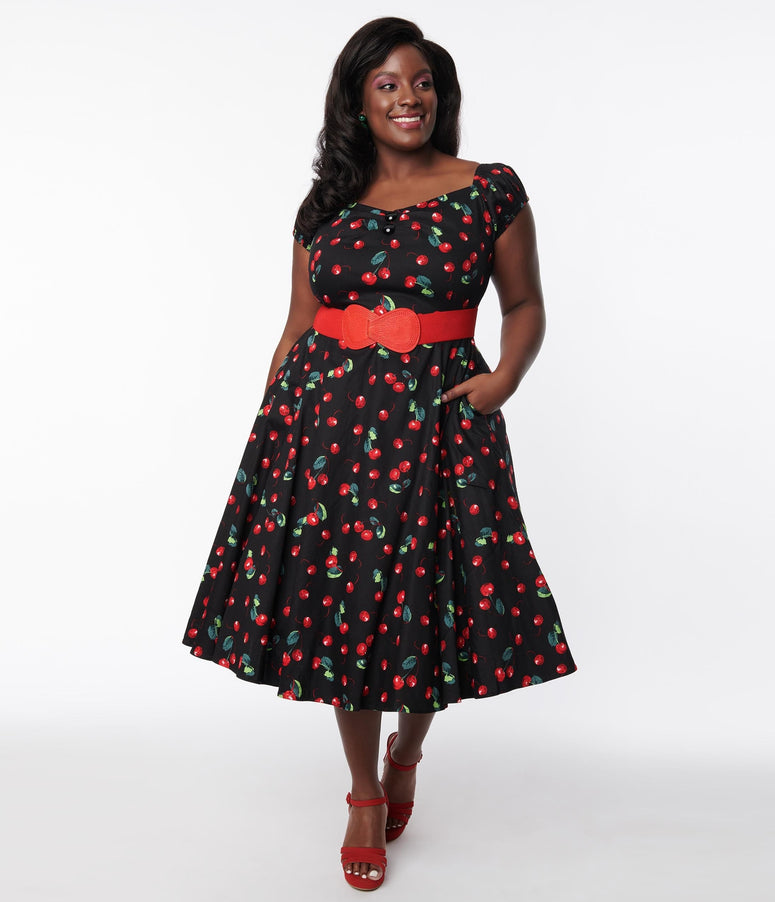 Collectif Plus Size Black Cherry Dolores Swing Dress