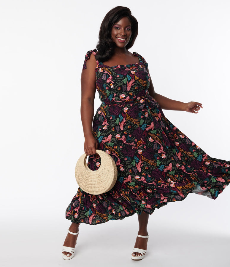 Collectif Plus Size Black Katrina Tropical Reef Swing Dress