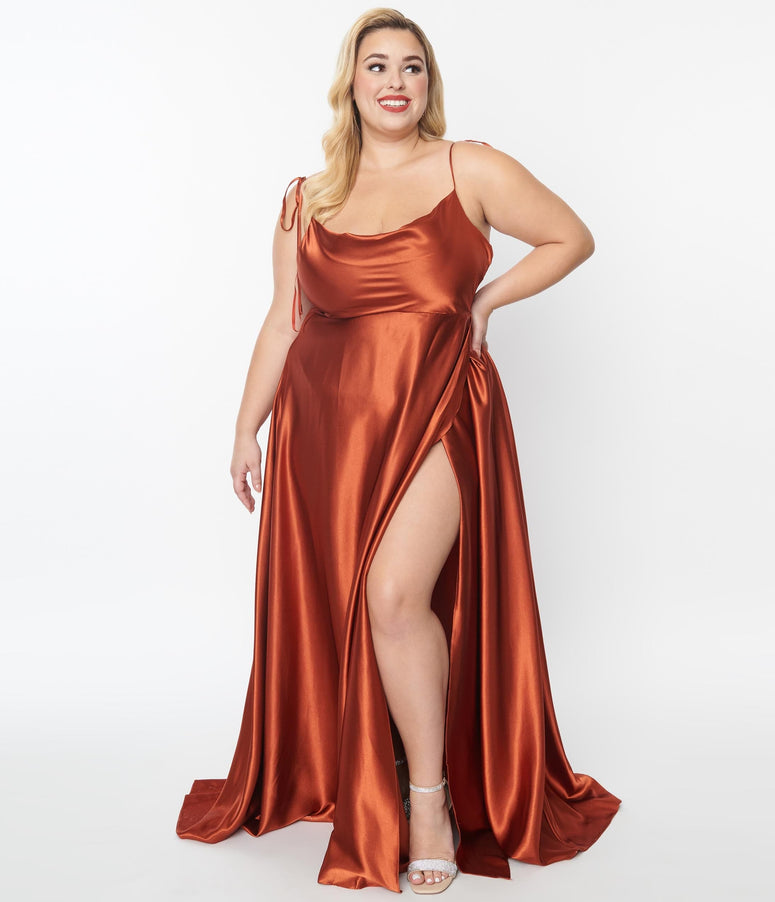 Plus Size Rust Red Liquid Satin Dress