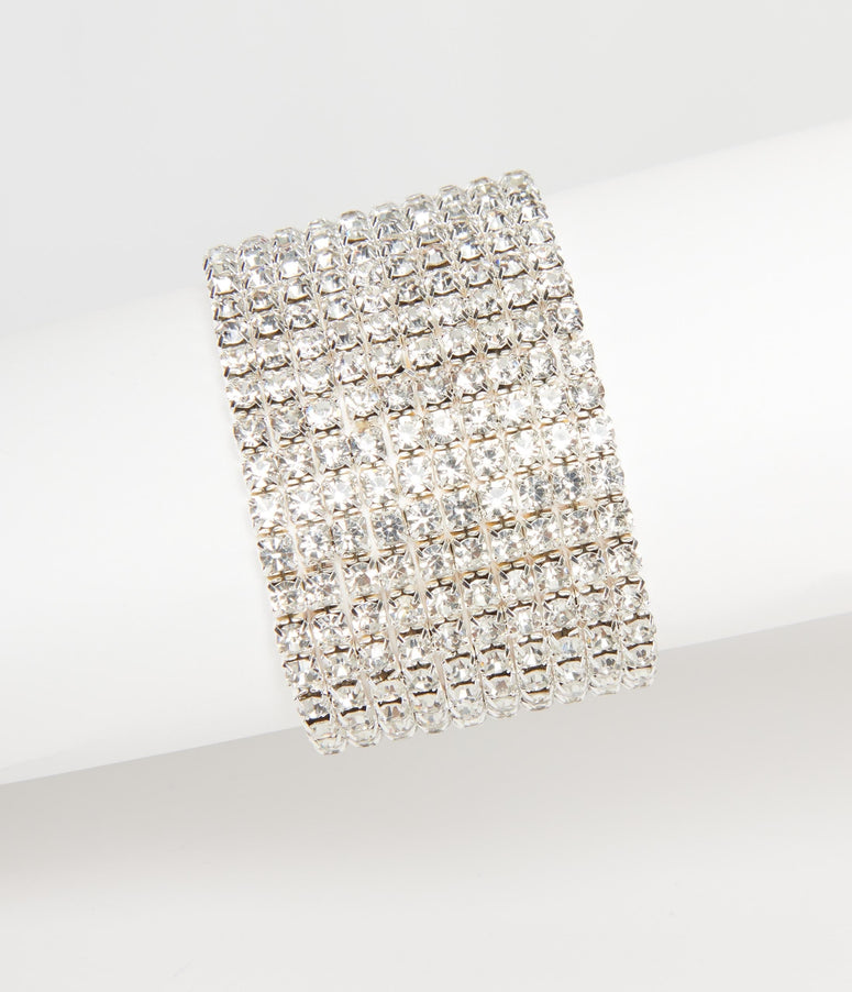 Square Silver Rhinestone Stretch Bracelet