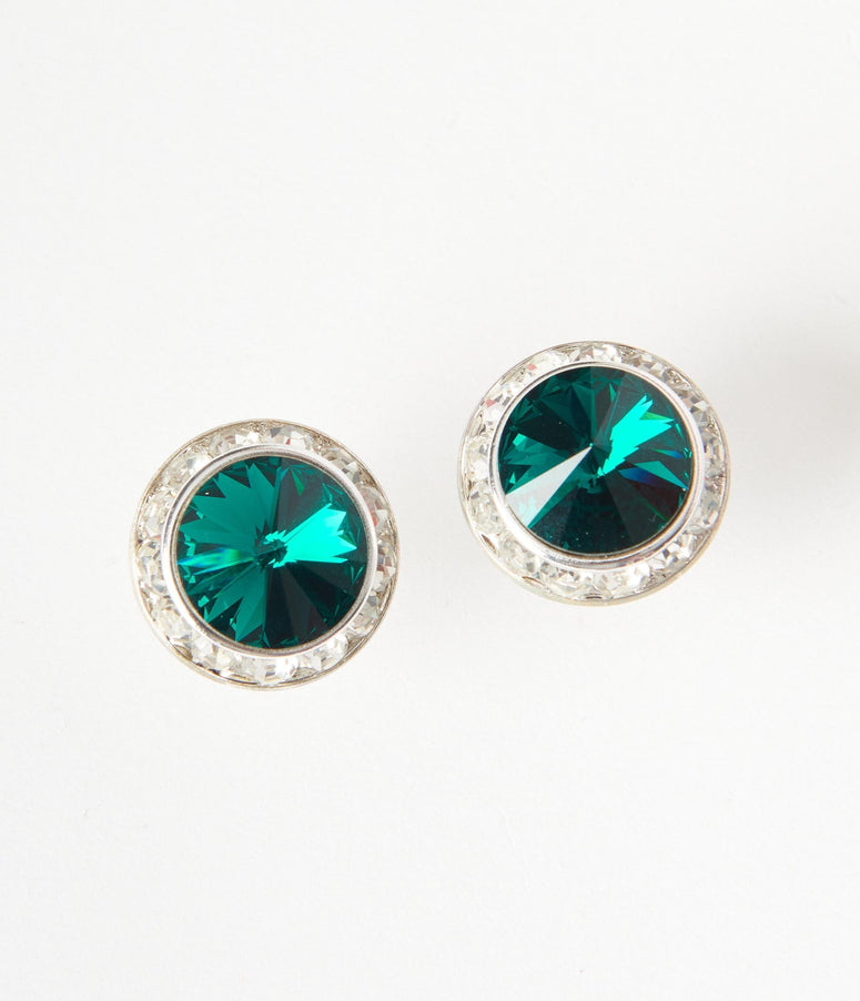 Round Emerald Crystal Stud Earrings
