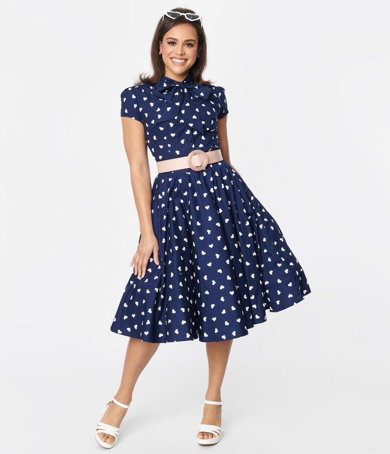 Magnolia Place Navy & White Heart Swing Skirt