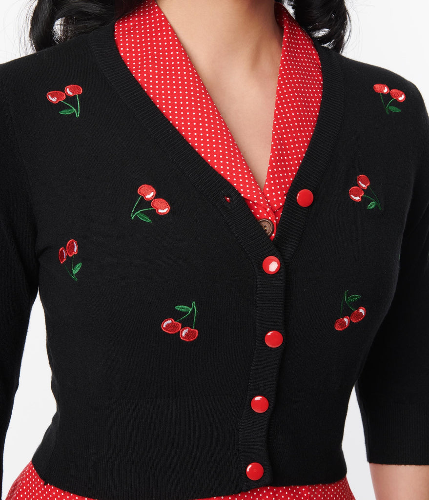 Black Cherry Embroidered Crop Cardigan