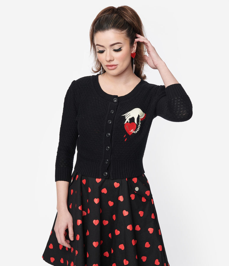 Black Captive Heart Cropped Cardigan