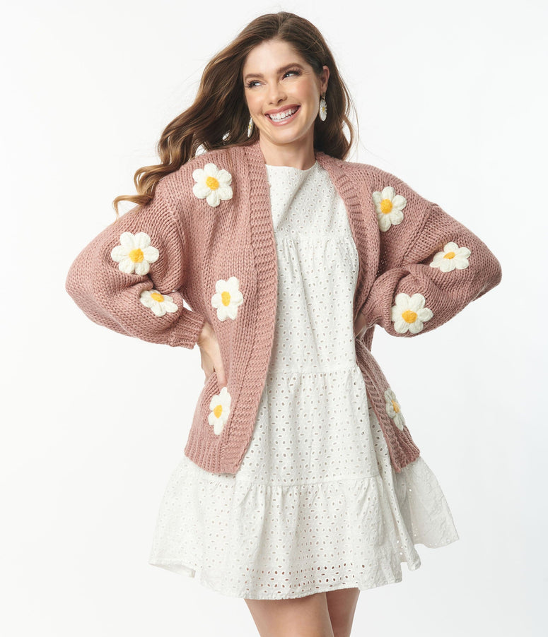 Dusty Rose 3D Daisy Cardigan