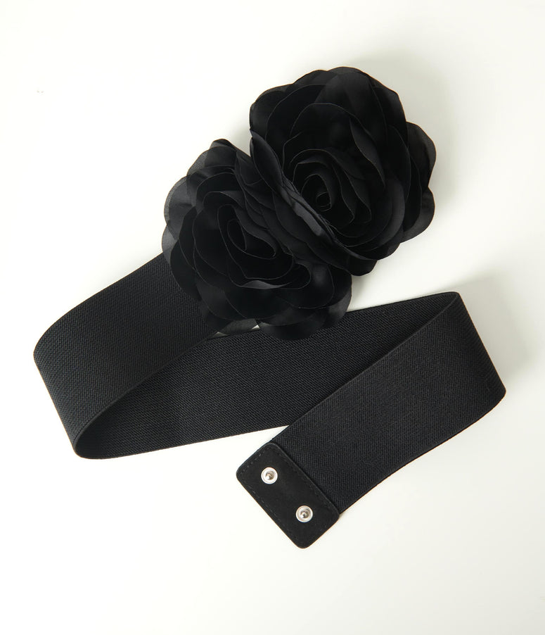 Black Floral Elastic Belt