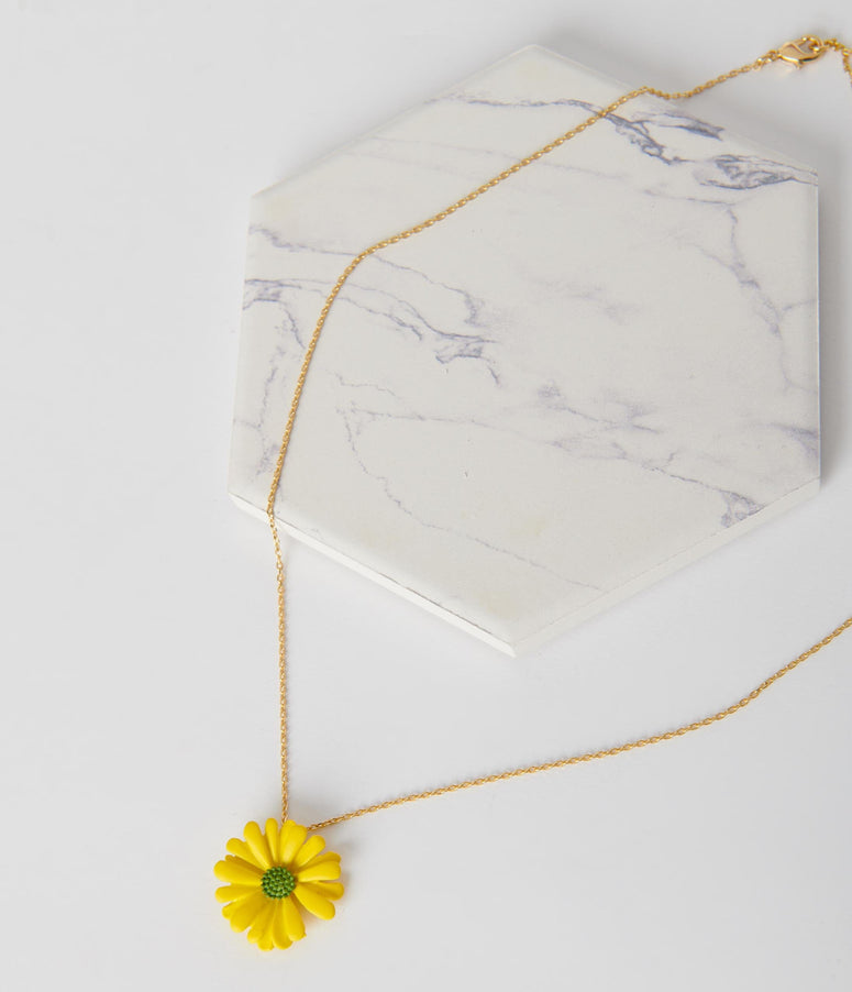 Dainty Yellow Daisy Necklace