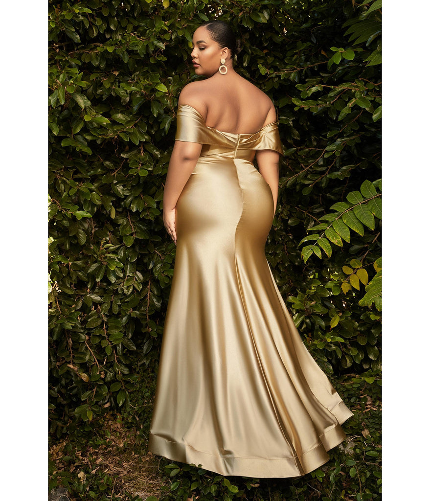 Retro & Vintage Plus Size Gold Fitted Bridesmaid Gown | Unique