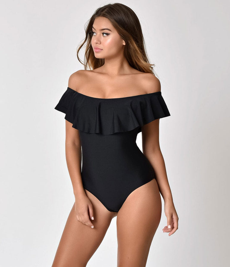 black off the shoulder bathing suit