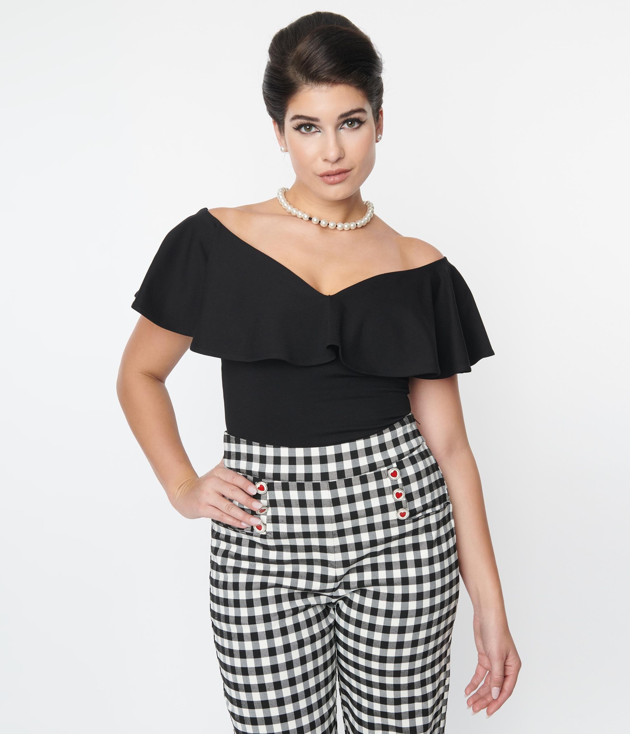 

Unique Vintage Black Ruffle Frenchie Knit Top