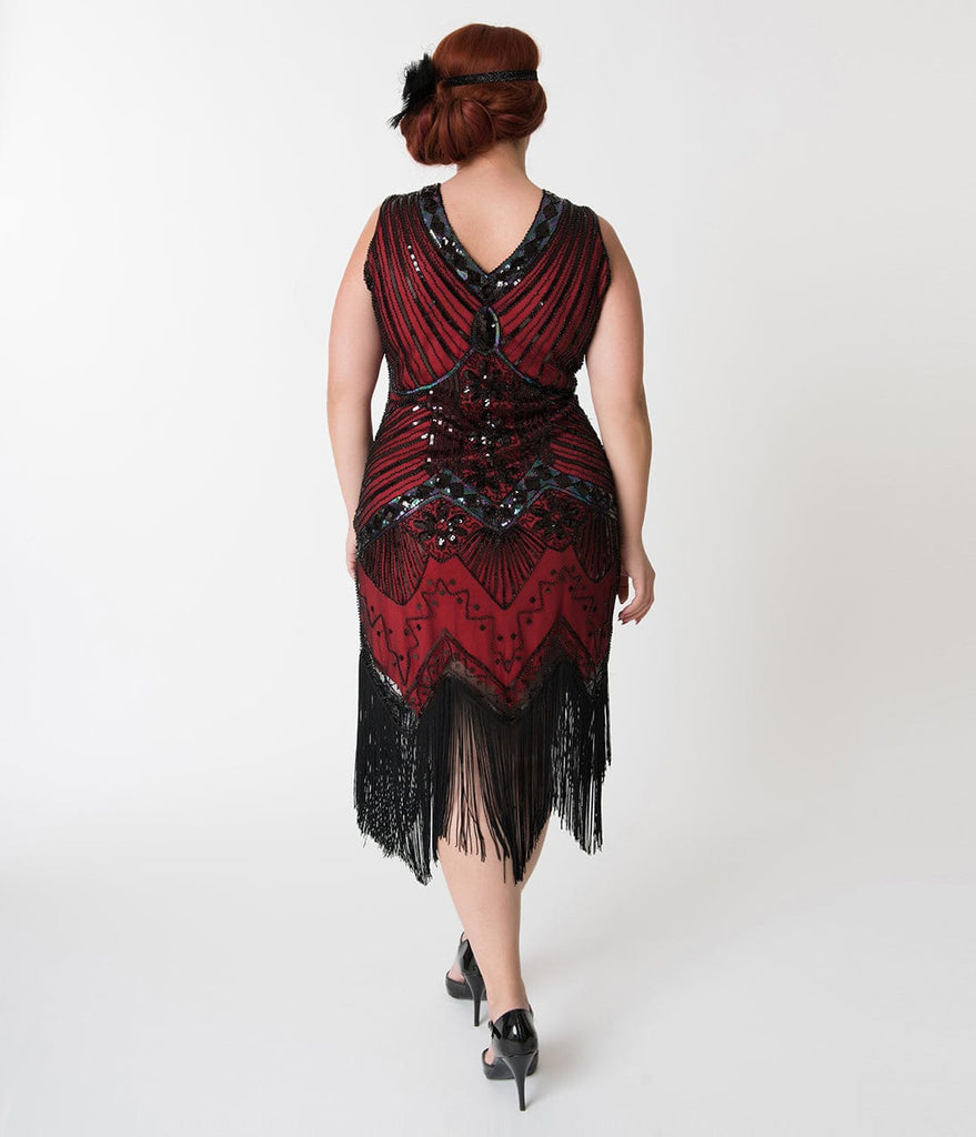 Unique Vintage Red & Black Plus Size Flapper Dress