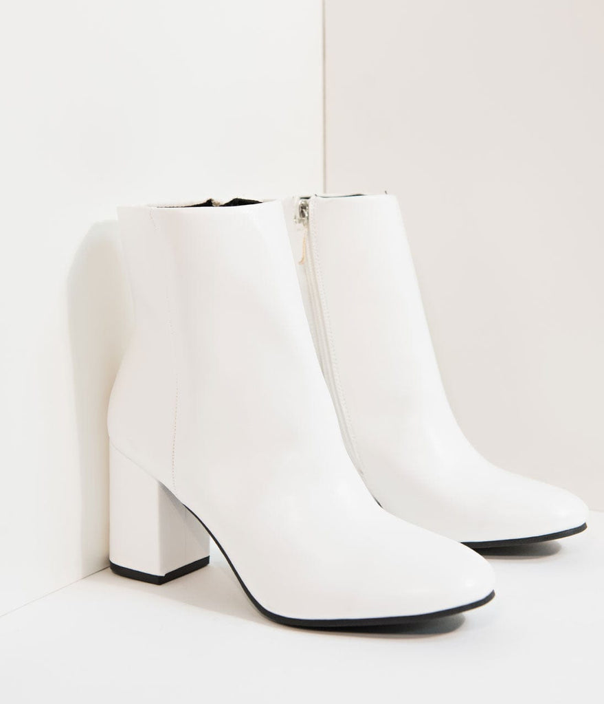 White Leatherette Mod Ankle Boots 