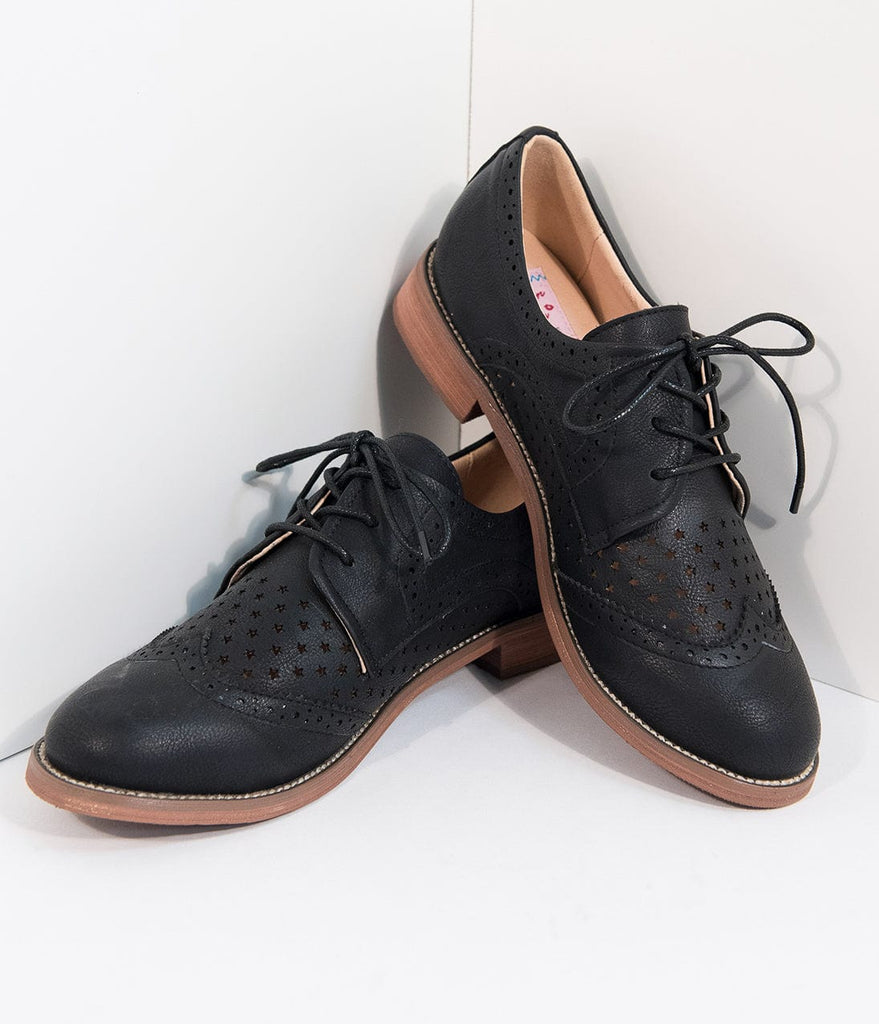 Retro Style Black Leatherette Oxford 