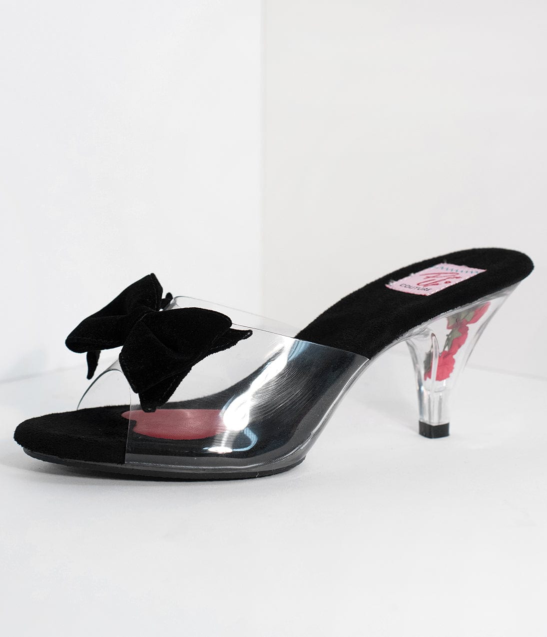 Black & Clear Encased Rose Slip On Peep Toe Heels