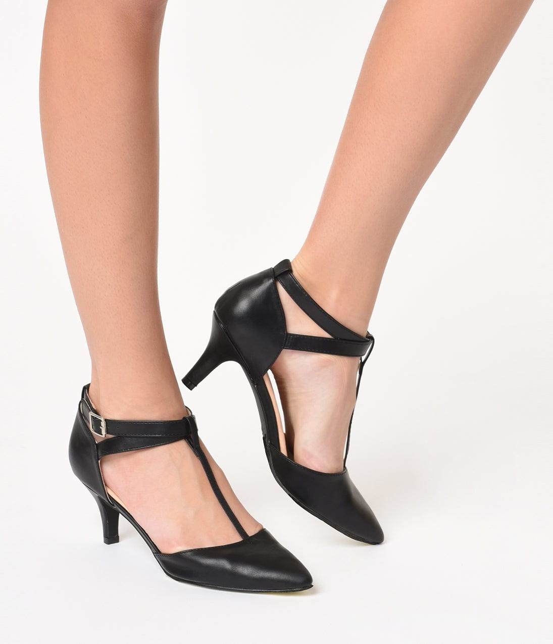 black t strap heel