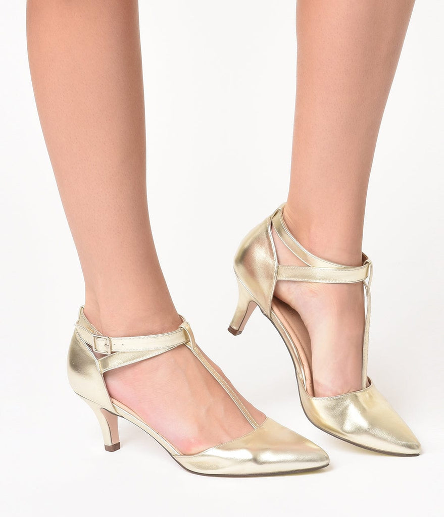 Metallic Gold Leatherette Pointed Toe 
