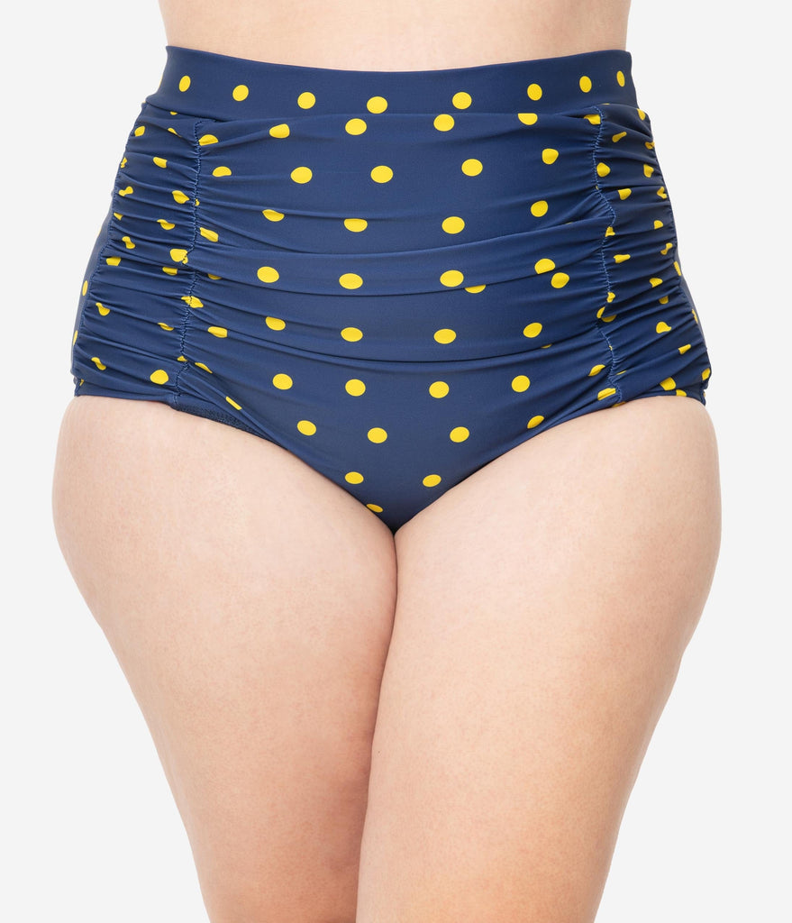 navy blue high waisted swim bottoms