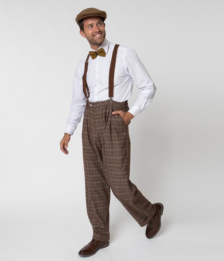 Unique Vintage 1930s Style Brown Checkered Woven Men Pants