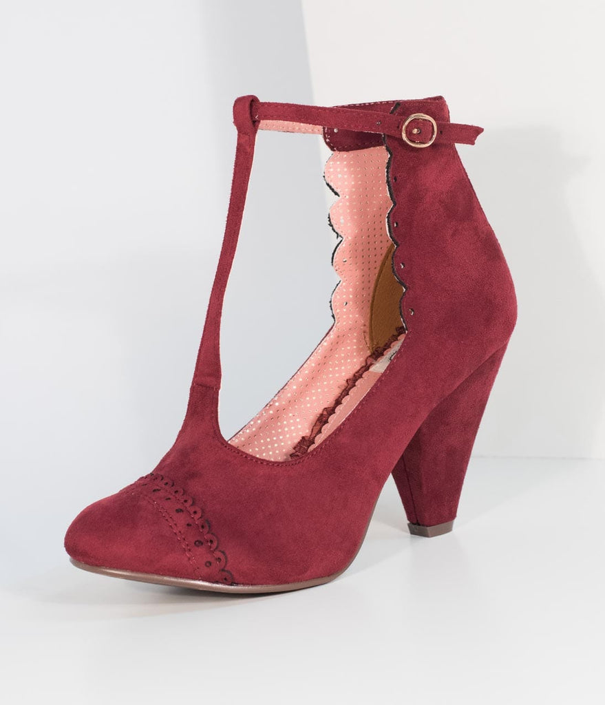 burgundy t strap heels