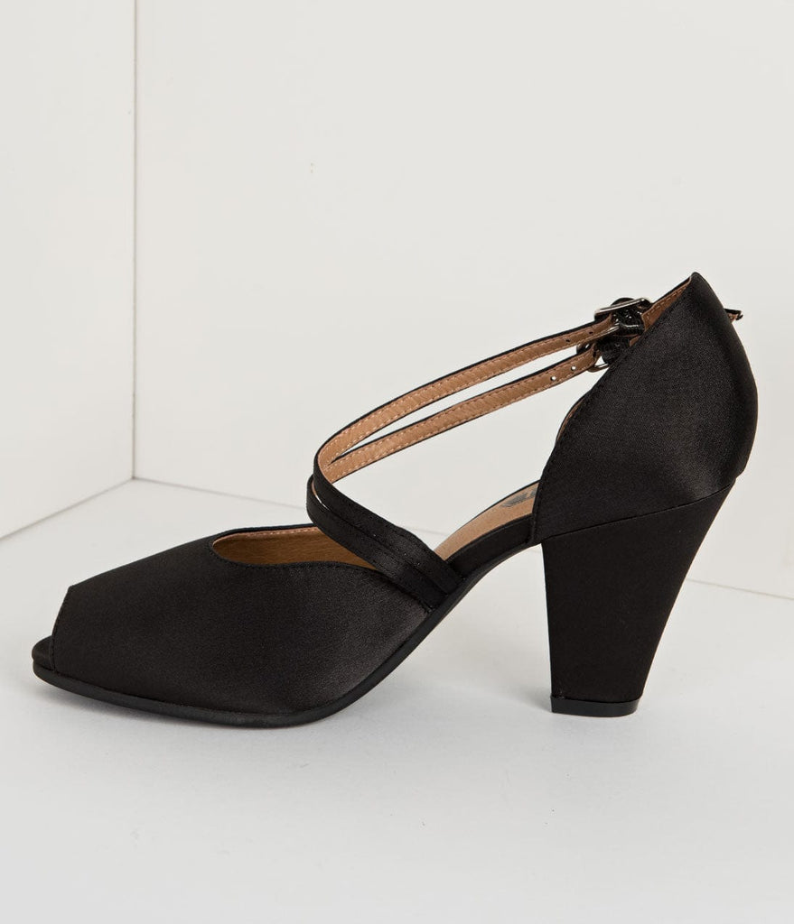 Black Satin Peep Toe Zella Heels 