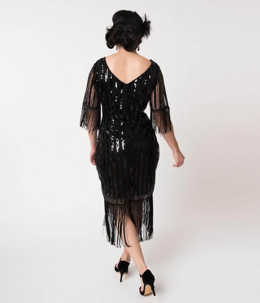 Unique Vintage Black Sequin Fringe 