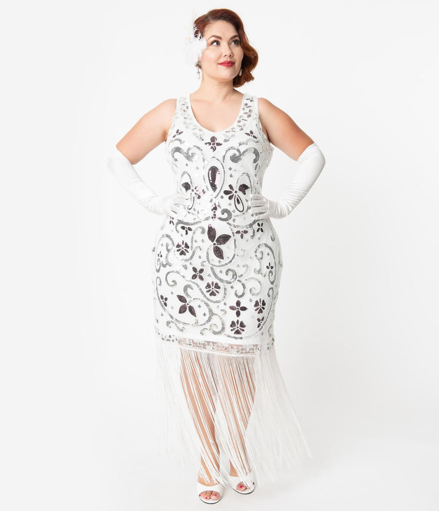 white and silver plus size dress