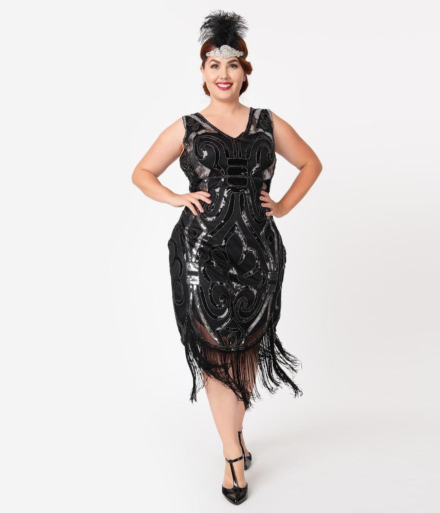 plus size silver and black dress