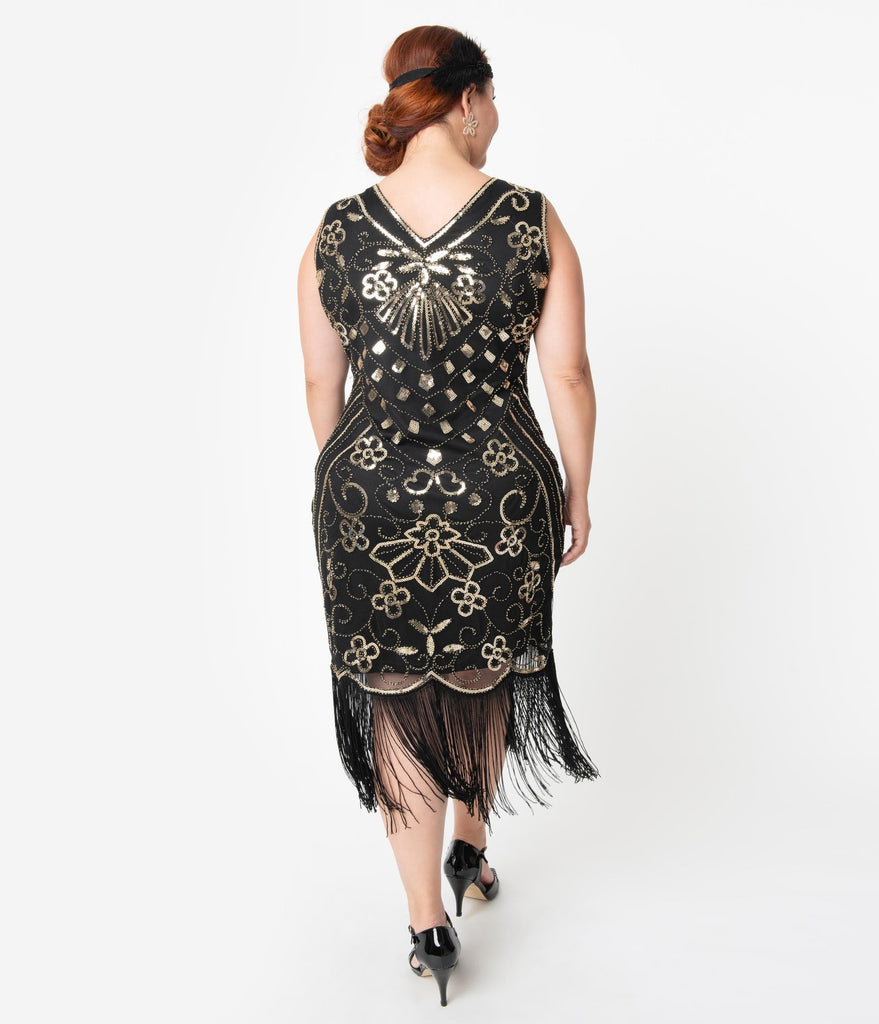 plus size black gold dress