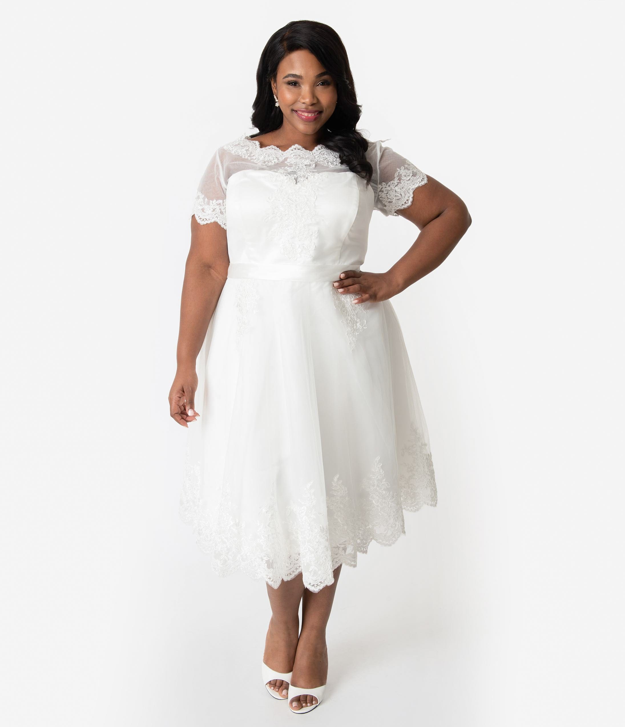 plus size white lace gown