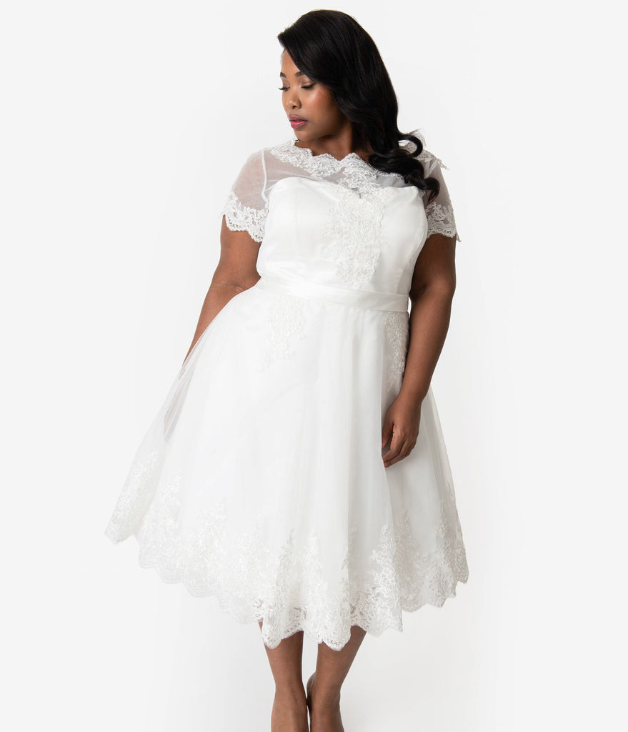 short ivory wedding dress plus size