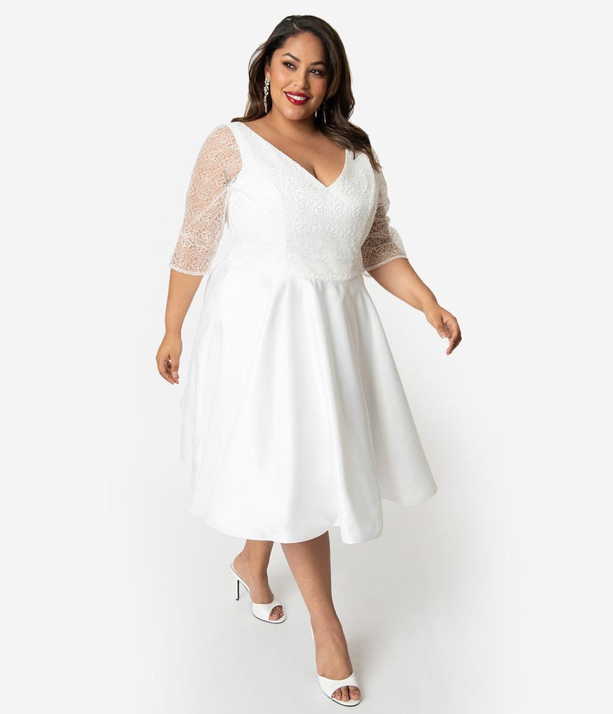 Unique Vintage x Dolly Couture Plus Size White Swirly Lace Juliette Te