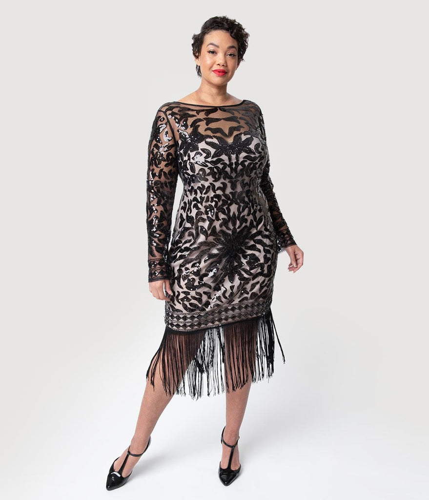 long sleeve sequin fringe dress