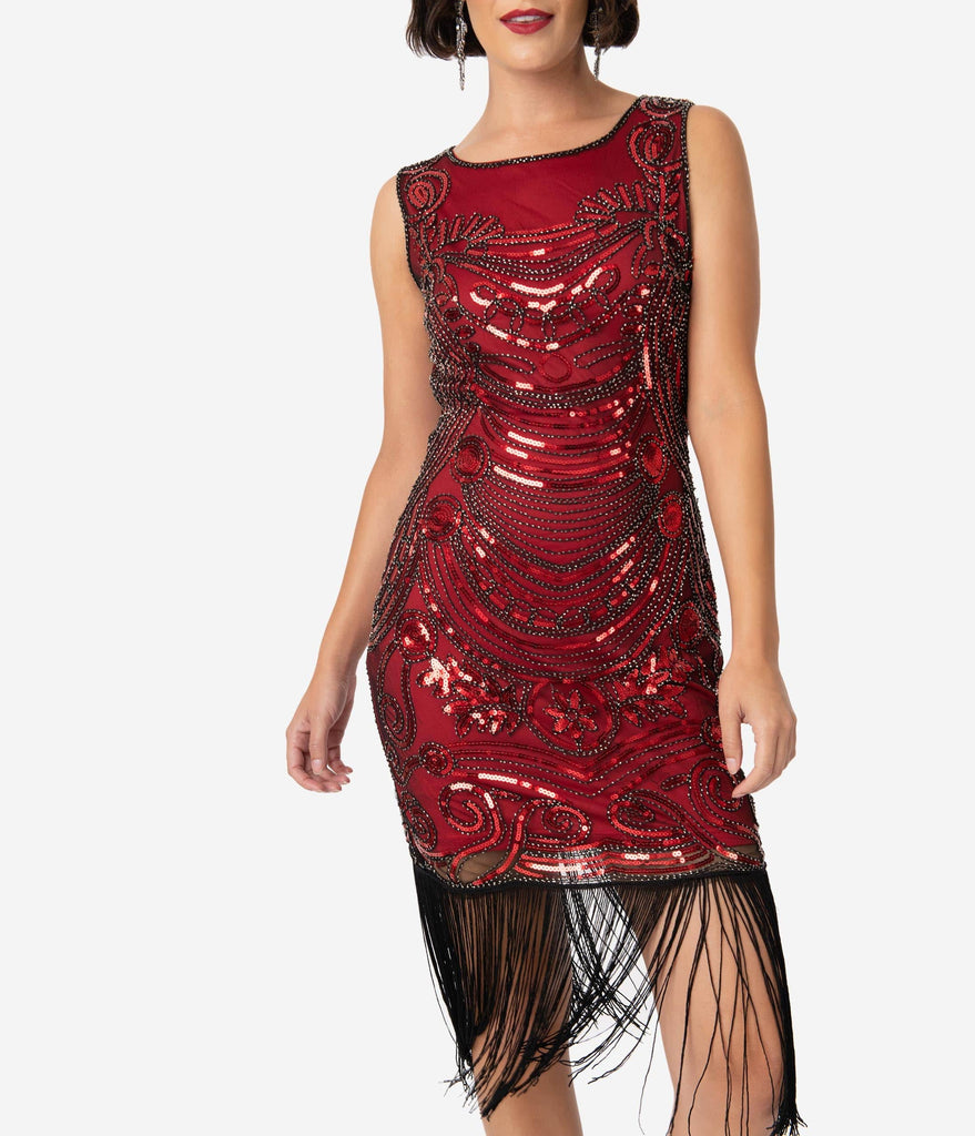 red beaded cocktail dress