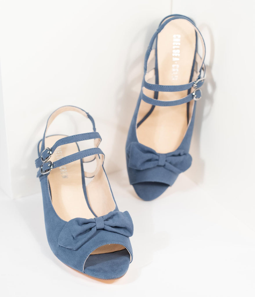 blue heels with bow