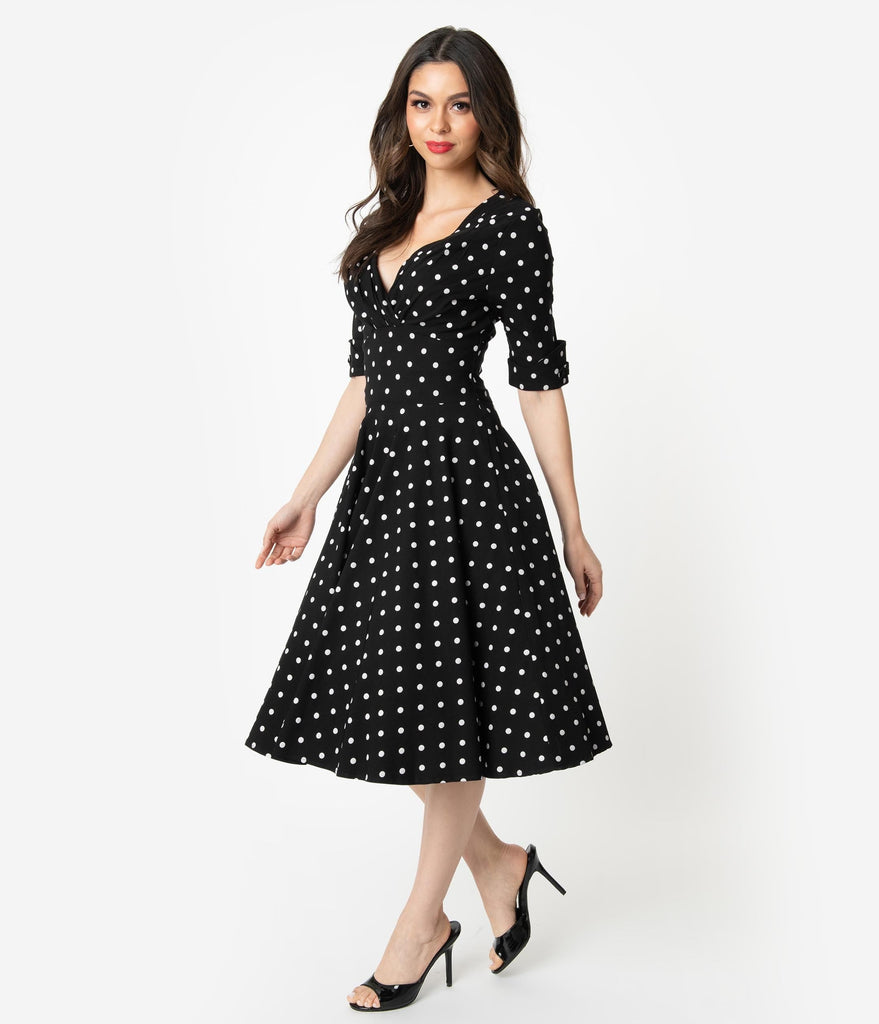 black polka dot swing dress