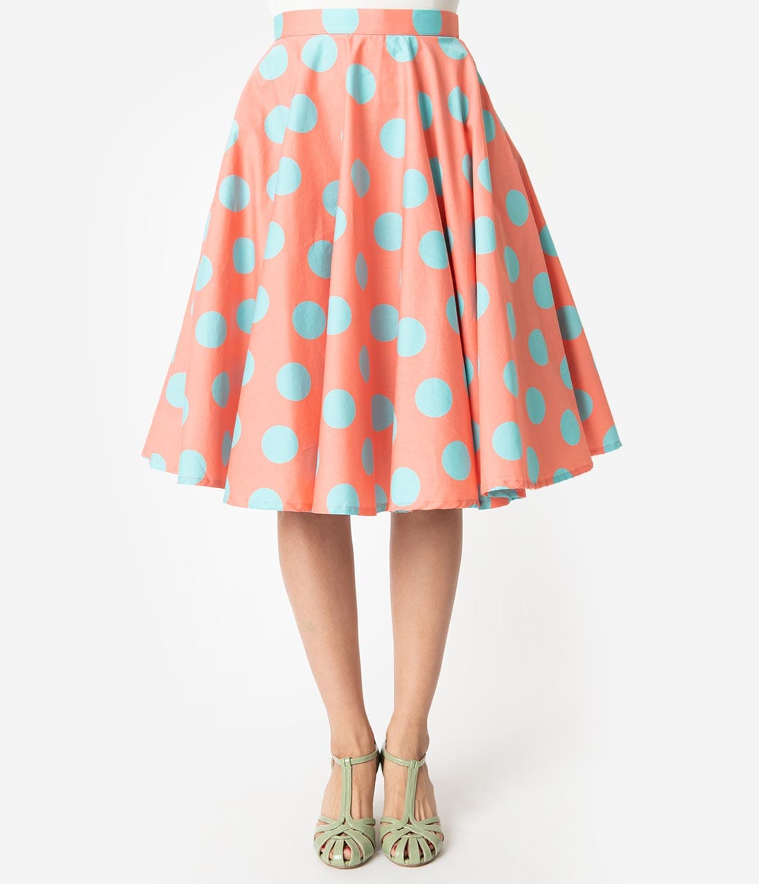 Coral and turquoise dot skirt