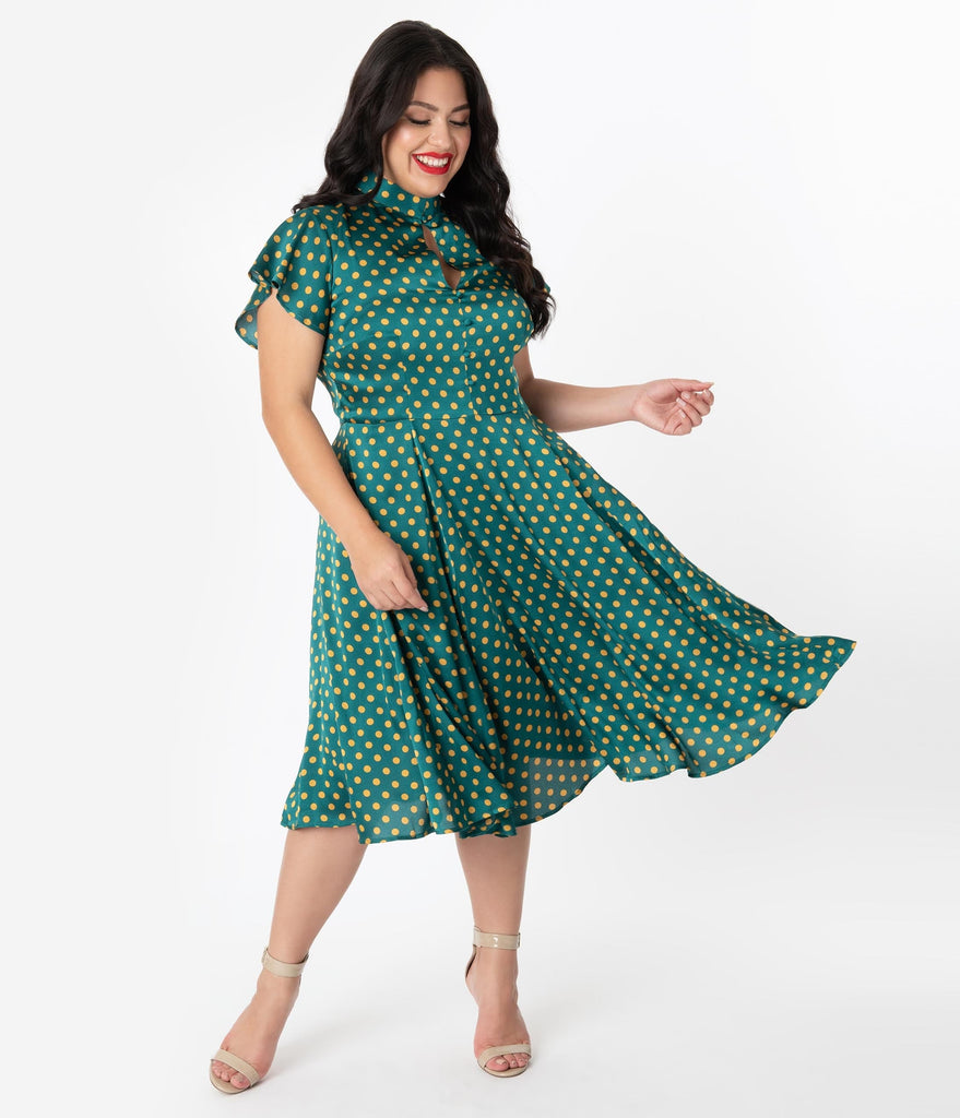 Unique Vintage Plus Size 1950s Emerald Yellow Polka Dot Baltimore Sw