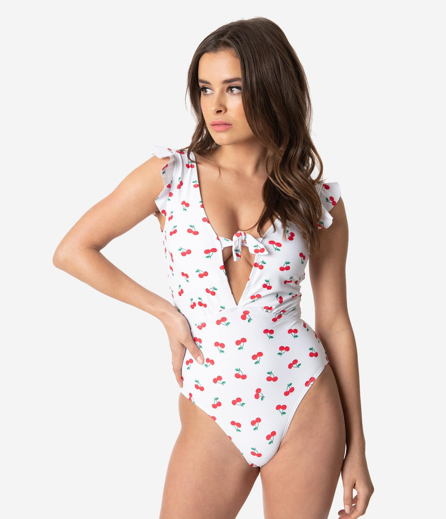 Frilly One Piece Swimsuits - Swimsuits-5850